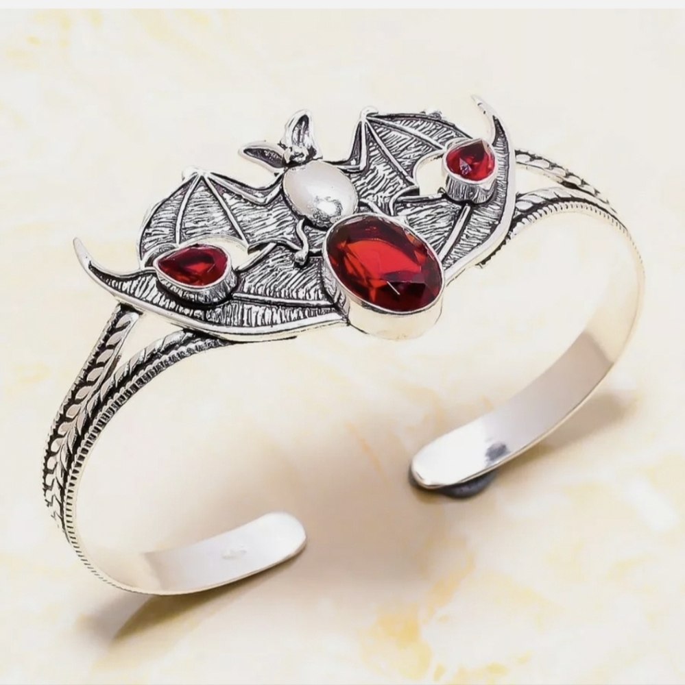New Garnet 925 Silver Bat Cuff Bracelet.